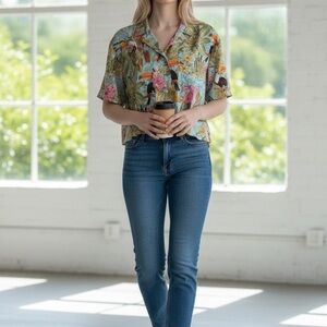 Zara Tropical Print Shirt with Pink and Green Accents